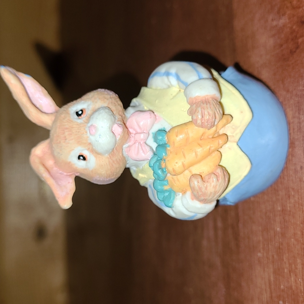 Vintage Mini Easter Bunny Rabbit Wangs International Figurine with Yellow Vest